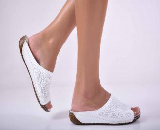 Дамски равни чехли естествена кожа бели EOBUVKIBG
