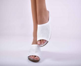 Дамски равни чехли естествена кожа бели EOBUVKIBG