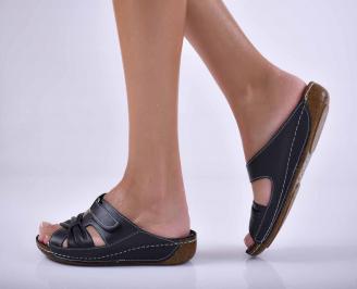 Дамски равни чехли естествена кожа черни EOBUVKIBG
