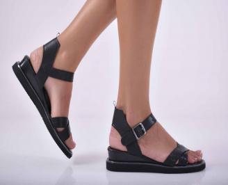 Дамски равни сандали естествена кожа с анатомична стелка черни EOBUVKIBG