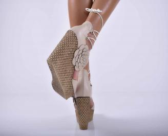 Дамски сандали на платформа естествена кожа бежови EOBUVKIBG 3
