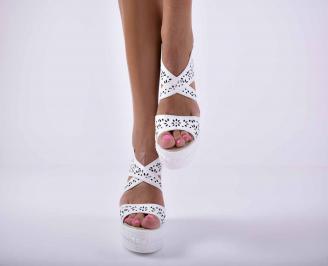 Дамски сандали на платформа естествена кожа бели EOBUVKIBG 3