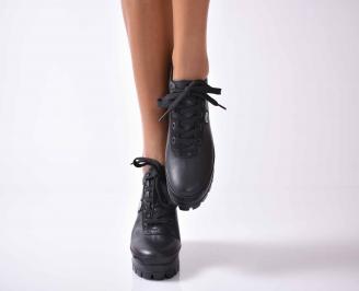 Дамски обувки на платформа естествена кожа черни EOBUVKIBG