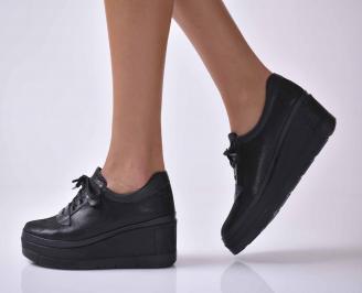 Дамски  обувки на платформа естествена кожа черни EOBUVKIBG
