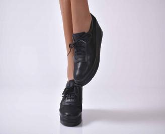 Дамски  обувки на платформа естествена кожа черни EOBUVKIBG