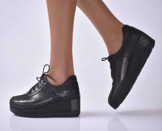 Дамски  обувки на платформа естествена кожа черни
