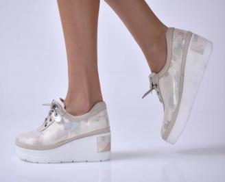 Дамски  ежедневни обувки на платфорна естествена кожа бежови  EOBUVKIBG