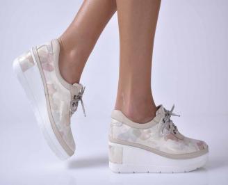 Дамски  ежедневни обувки на платфорна естествена кожа бежови  EOBUVKIBG
