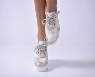 Дамски  ежедневни обувки на платфорна естествена кожа бежови  EOBUVKIB