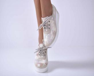 Дамски  ежедневни обувки на платфорна естествена кожа бежови  EOBUVKIB