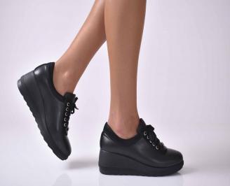 Дамски обувки на платформа произведени в България естествена кожа черни  EOBUVKIBG