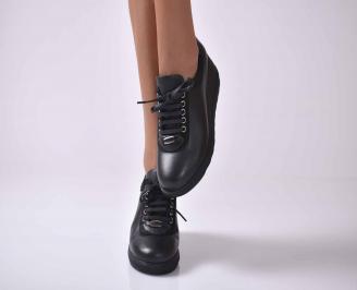 Дамски обувки на платформа произведени в България естествена кожа черни  EOBUVKIBG