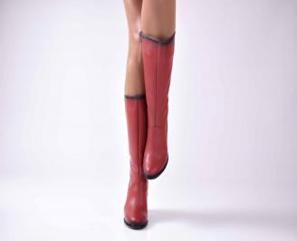 Дамски елегантни ботуши естествена кожа червени EOBUVKIBG