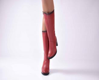 Дамски елегантни ботуши естествена кожа червени EOBUVKIBG