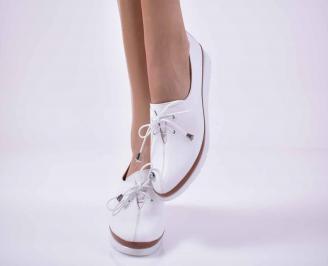 Дамски равни обувки  естествена кожа бели EOBUVKIBG