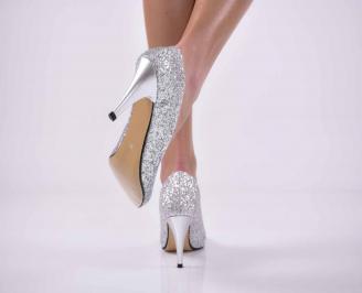 Дамски елегантни обувки сребристи  EOBUVKIBG