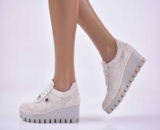Дамски обувки на платформа  естествена кожа с ортопедична стелка бежови EOBUVKIBG