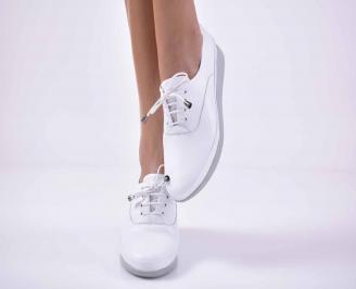 Дамски равни обувки естествена кожа бели EOBUVKIBG