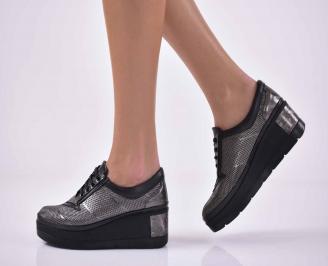 Дамски обувки на платформа  естествена кожа графит EOBUVKIBG