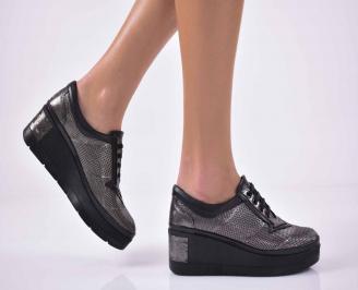 Дамски обувки на платформа  естествена кожа графит EOBUVKIBG