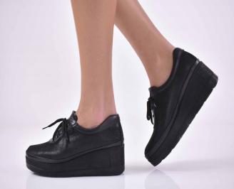 Дамски обувки на платформа  естествена черни кожа EOBUVKIBG