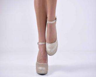 Дамски елегантни обувки на платформа златисти EOBUVKIBG