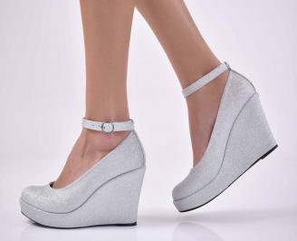 Дамски елегантни обувки на платформа сребристи EOBUVKIBG