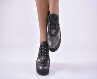 Дамски обувки на платформа  естествена черни кожа EOBUVKIBG