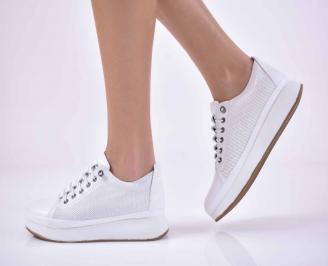 Дамски равни обувки естественна кожа бели EOBUVKIBG