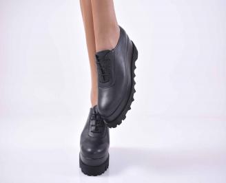 Дамски  обувки на платформа естественна кожа черна  EOBUVKIBG