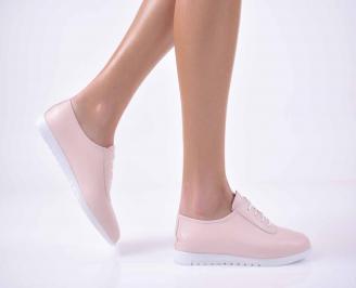 Дамски равни обувки естественна кожа пудра  EOBUVKIBG