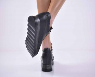 Дамски обувки на платформа  естествена кожа черни EOBUVKIBG