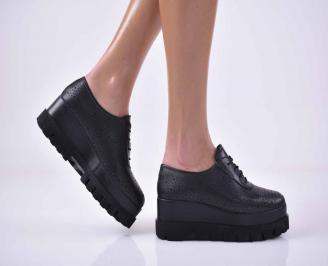 Дамски  обувки на платформа естествена кожа черни  EOBUVKIBG