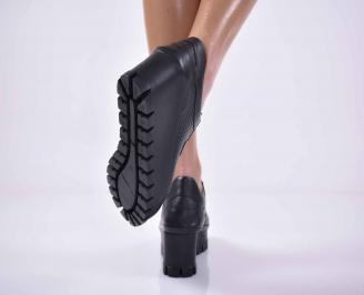 Дамски обувки на платформа  естествена кожа черни EOBUVKIBG