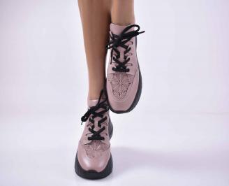 Дамски обувки естествена кожа пудра EOBUVKIBG