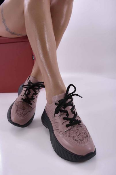 Дамски обувки естествена кожа пудра EOBUVKIBG