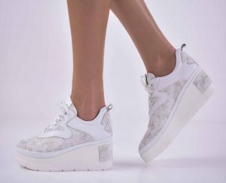 Дамски обувки на платформа  естествена кожа бели EOBUVKIBG