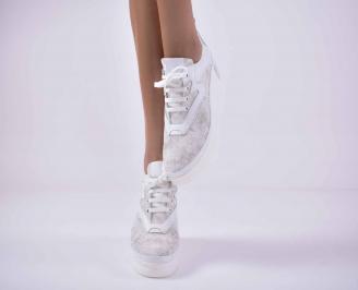 Дамски обувки на платформа  естествена кожа бели EOBUVKIBG