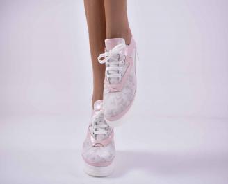 Дамски обувки на платформа  естествена кожа пудра EOBUVKIBG