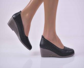 Дамски обувки на платформа  естествена кожа черни  EOBUVKIBG