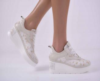 Дамски обувки на платформа естествена кожа бежови EOBUVKIBG