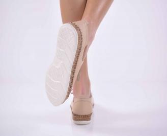 Дамски равни обувки естествена кожа бежови EOBUVKIBG 3
