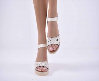 Дамски равни сандали естествена кожа бежови EOBUVKIBG