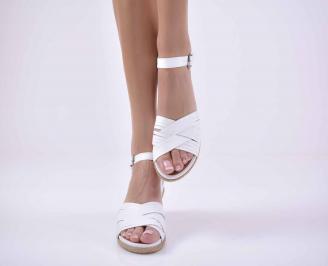 Дамски равни сандали естествена кожа с анатомична стелка бели EOBUVKIBG