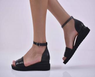 Дамски равни сандали естествена кожа черни EOBUVKIBG