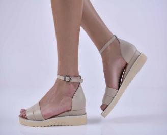 Дамски равни сандали естествена кожа бежов EOBUVKIBG