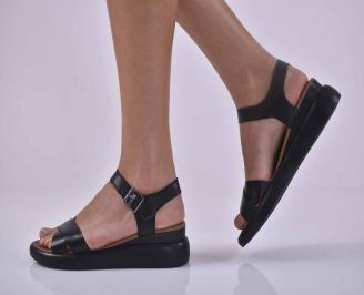 Дамски равни сандали естествена кожа черни EOBUVKIBG 3