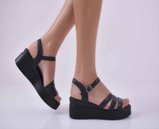 Дамски сандали на платформа естествена кожа черни EOBUVKIBG