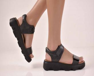 Дамски сандали  естествена кожа с анатомична стелка черни EOBUVKIBG