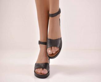 Дамски сандали  естествена кожа с анатомична стелка черни EOBUVKIBG